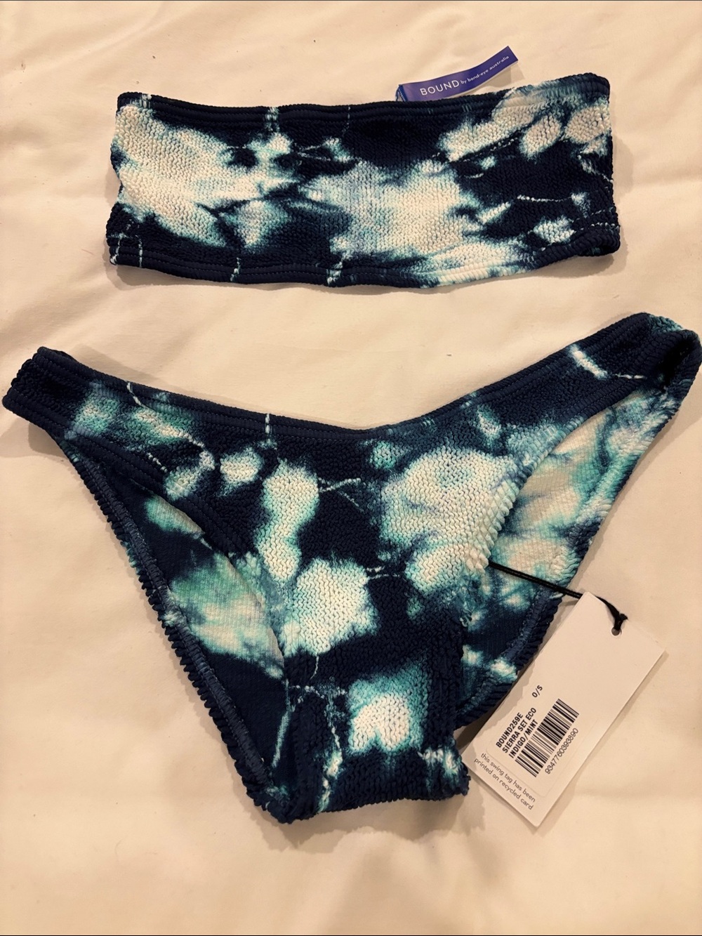 NWT Bound by bond-eye Blue & White Tie-Dye Bandeau Bikini - Picture 2 of 6